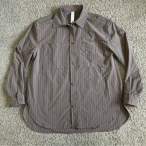 Alo Yoga Pinstripe Daylight Button Down Long Sleeve Shirt